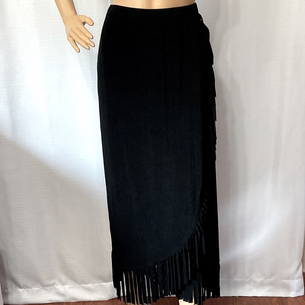 Chico's Black Maxi Fringe Skirt Outfit Size S Women